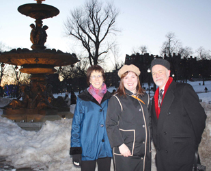 Friends of the Public Garden Executive Director Elizabeth Vizza with BLC’s Staff Architect Elizabeth Stifel and Director of Design Review William Young at Brewer Fountain Plaza on Boston Common.